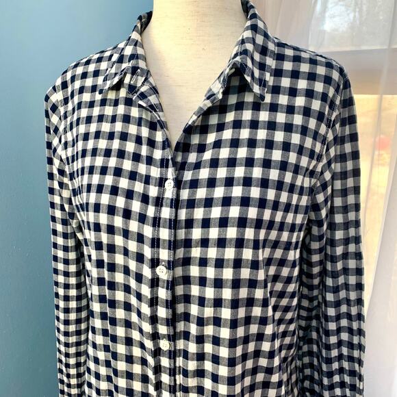 J. Crew Navy Gingham Boy Button Down Shirt Size 10 - Picture 3 of 9